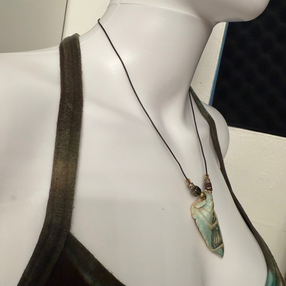 Unbranded Ceramic Shell Pendant Necklace Unisex OS Teal Brown Excellent Artisan - Picture 9 of 10